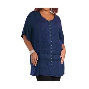 NEW ON THE PLUS SIDE short sleeve button up tonya blouse - plus in indigo